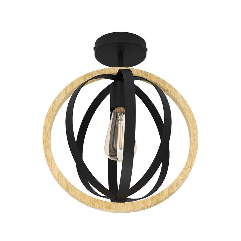B-Ware EGLO Deckenleuchte Lampe Basildon Holz Stahl schwarz braun Deckenlampe E27 LED