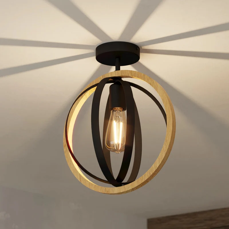 B-Ware EGLO Deckenleuchte Lampe Basildon Holz Stahl schwarz braun Deckenlampe E27 LED