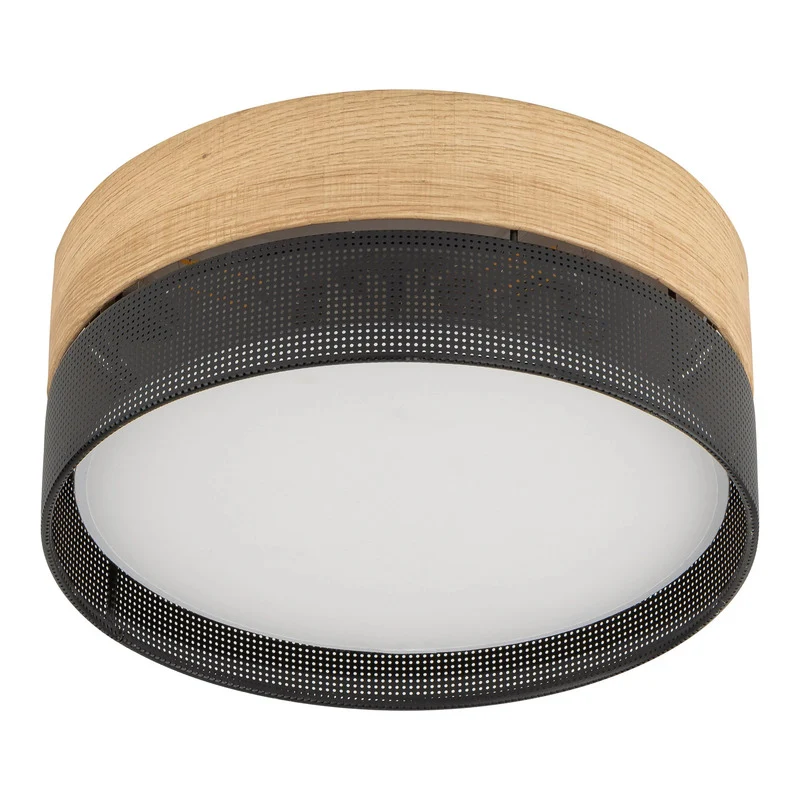 B-Ware Deckenleuchte Nicol Lampe Schwarz Holzoptik E27 LED 4-flammig Ø 50 cm Leuchte