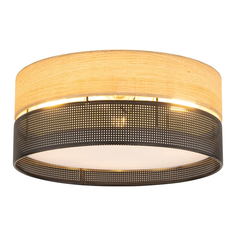 B-Ware Deckenleuchte Nicol Lampe Schwarz Holzoptik E27 LED 4-flammig Ø 50 cm Leuchte