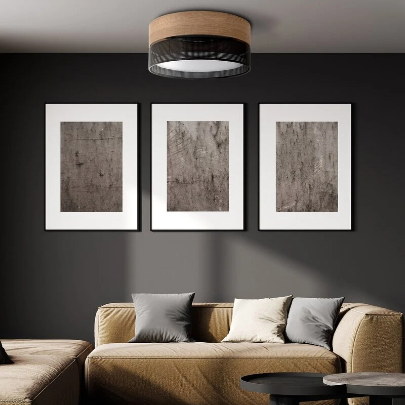 B-Ware Deckenleuchte Nicol Lampe Schwarz Holzoptik E27 LED 4-flammig Ø 50 cm Leuchte