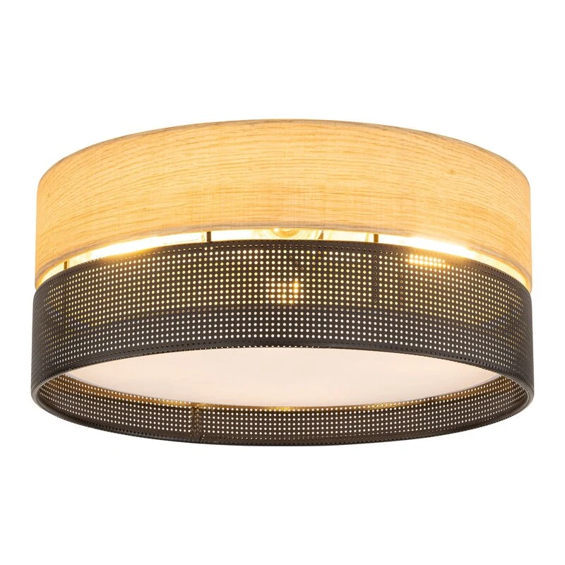 B-Ware Deckenleuchte Nicol Lampe Schwarz Holzoptik E27 LED 4-flammig Ø 50 cm Leuchte
