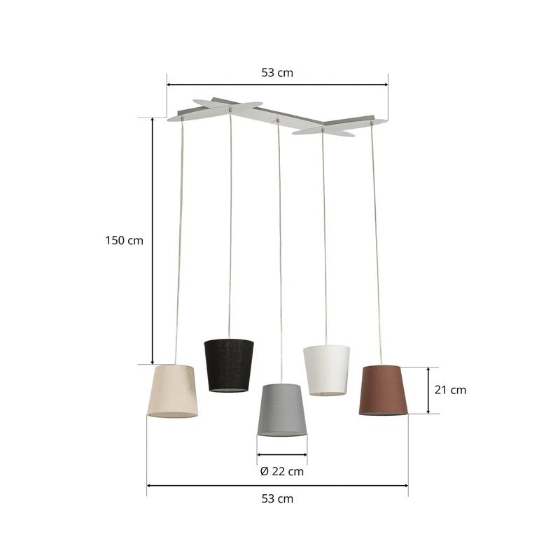 B-Ware Lucande Hängeleuchte Pendellampe Thamila Stoffschirme multicolour 5-flg E27 LED