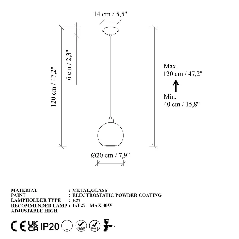 B-Ware Opviq Pendelleuchte Hängelampe Benek Glas gelb getönt Lampe Beleuchtung