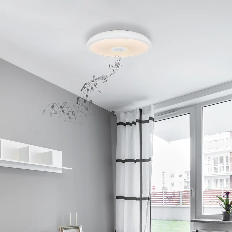 B-Ware Globo Deckenleuchte Lampe LED Lautsprecher RGBW weiß Fernbedienung Kunststoff