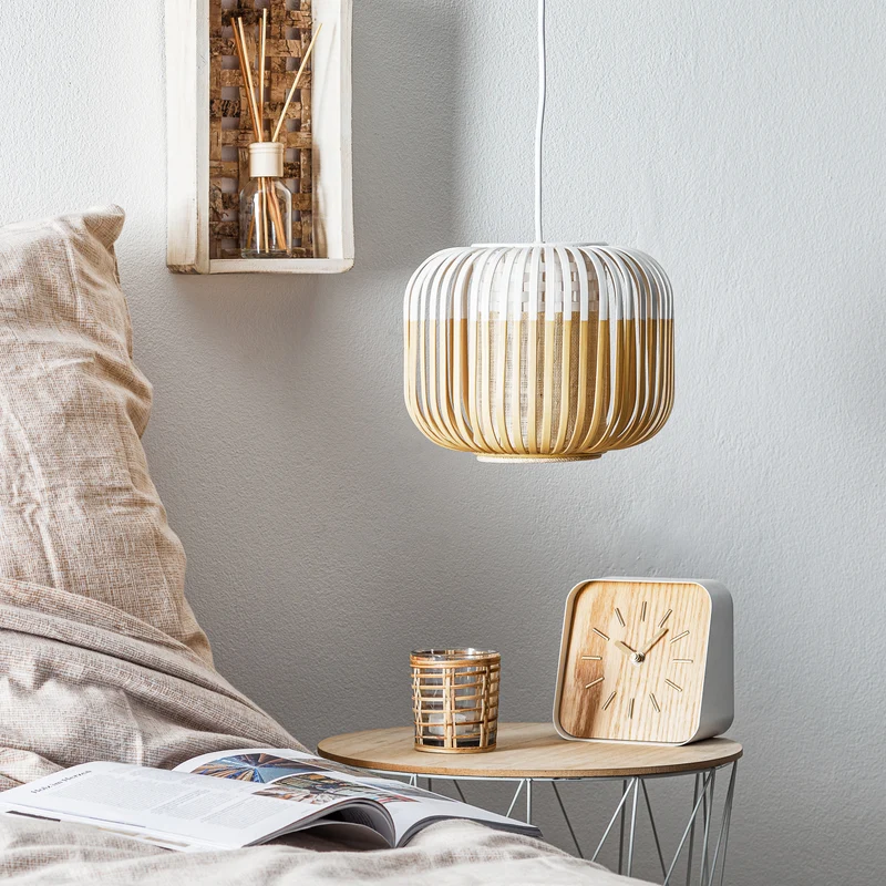 B-Ware Forestier Pendellampe Hängeleuchte Bamboo XS weiß Bambus E27 LED Leuchte Ø 27 cm