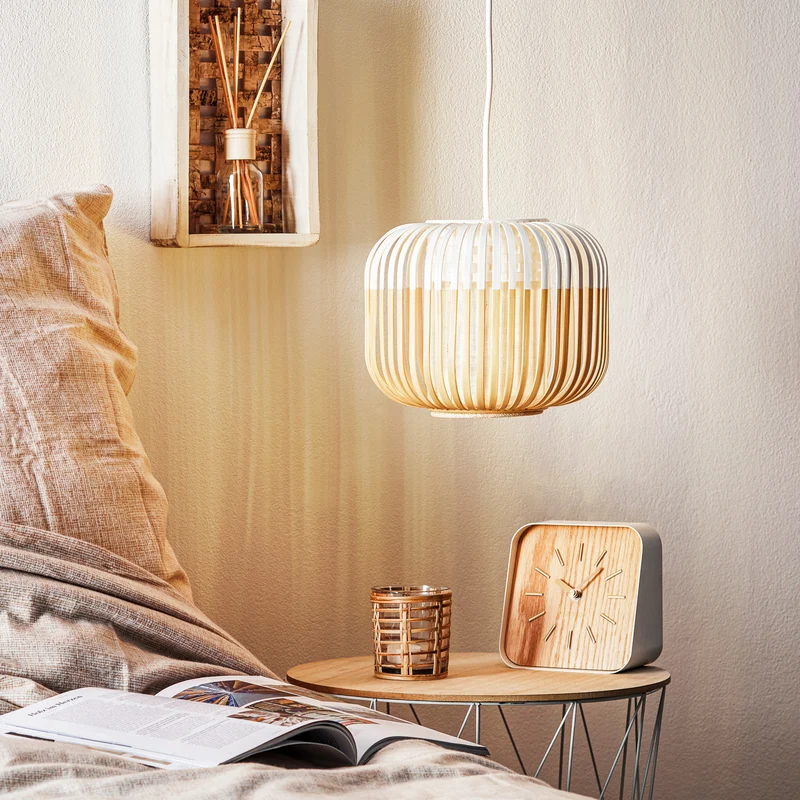 B-Ware Forestier Pendellampe Hängeleuchte Bamboo XS weiß Bambus E27 LED Leuchte Ø 27 cm
