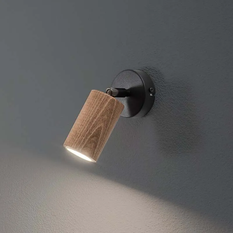 B-Ware Wandleuchte Nise Wandlampe schwarz Holz Leuchte Lampe Stahl Wohnzimmer GU10 LED