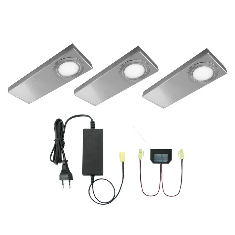 B-Ware Evotec Unterbauleuchte Unterschrankleuchte LED Edelstahl Weiss Schalter 3er-Set