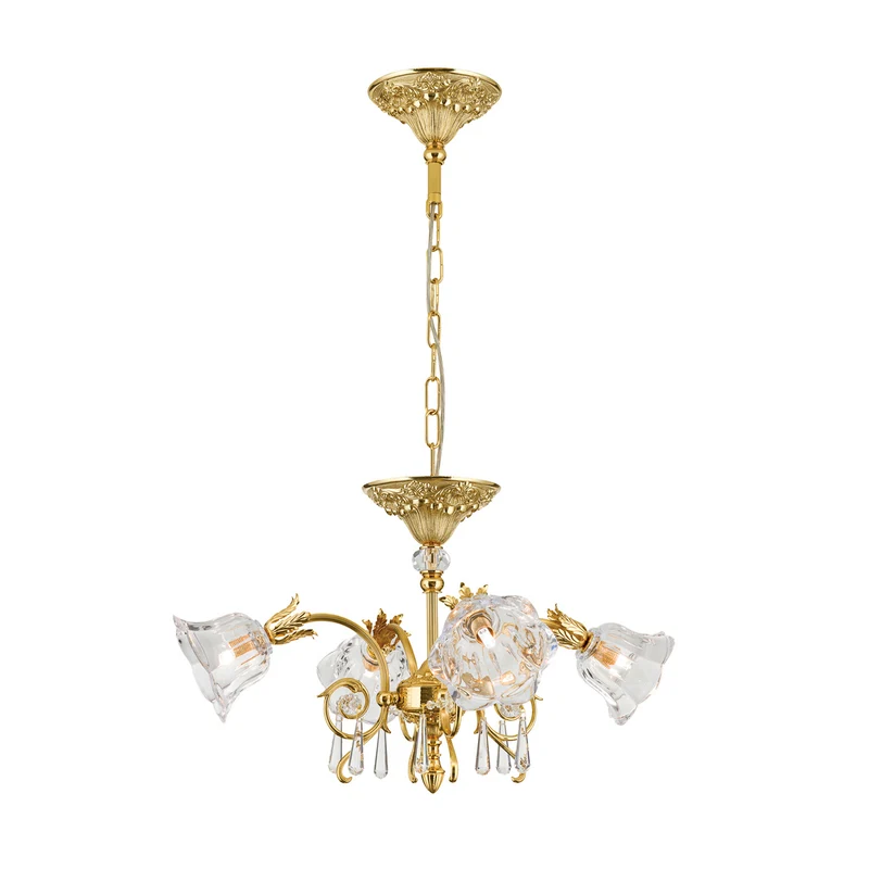 B-Ware Hängeleuchte Pendelleuchte La Boheme gold Kristallglas Deckenlampe 4-flg messing