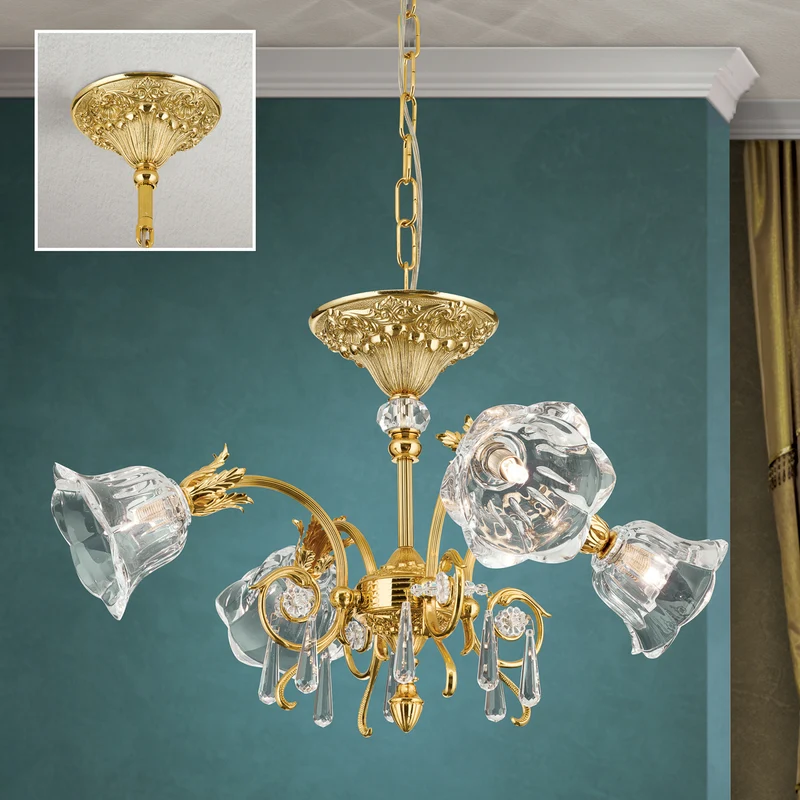 B-Ware Hängeleuchte Pendelleuchte La Boheme gold Kristallglas Deckenlampe 4-flg messing