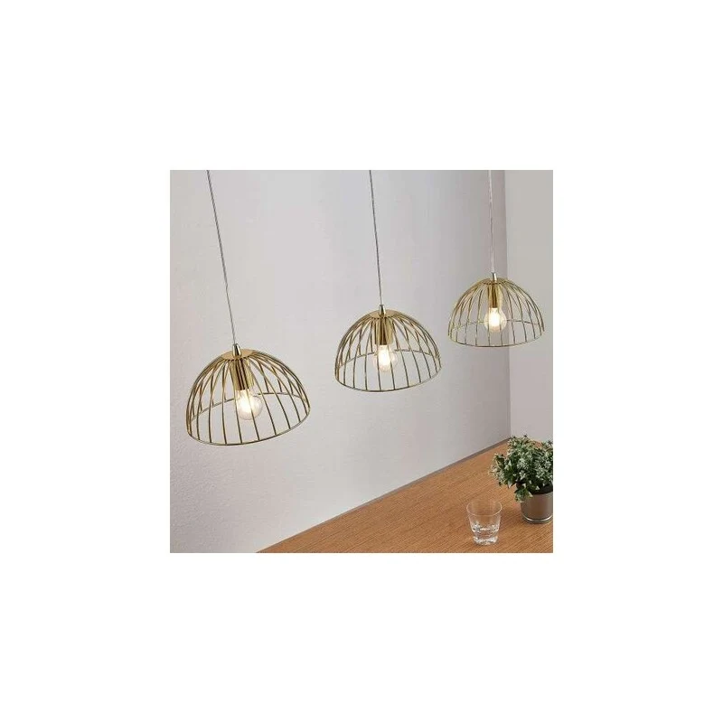 B-Ware Lampenwelt Käfig-Hängeleuchte Hängeleuchte Lampe Deria messingfarben 3-flammig 6