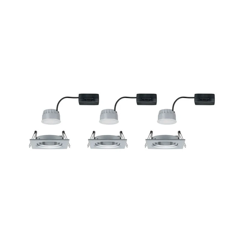 3er-Set Einbauleuchte LED Nova eckig 3-Stufen Dimmbar Alu-Gedreht