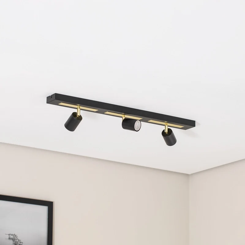 B-Ware Deckenstrahler Rodez Deckenspot Strahler schwarz gold Stahl 3-flammig GU10 LED