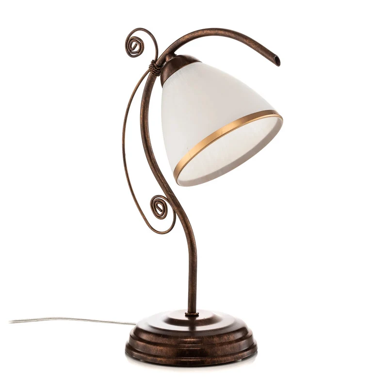 B-Ware Lamkur Tischleuchte Tischlampe Roma Metall Glas weiß braun Schalter E27 LED 39cm
