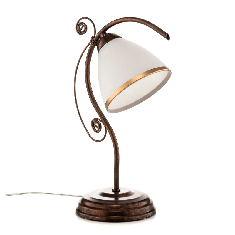 B-Ware Lamkur Tischleuchte Tischlampe Roma Metall Glas weiß braun Schalter E27 LED 39cm