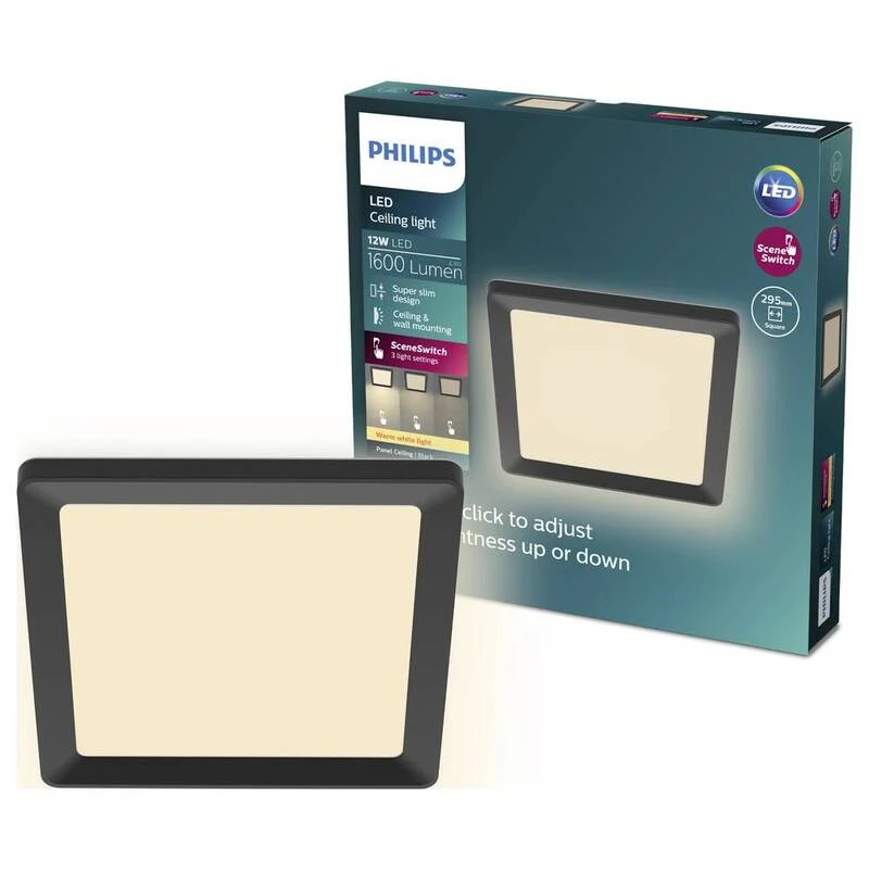 B-Ware Philips LED Panel Panelleuchte SceneSwitch Schwarz Warmweiß quadratisch 12W 30cm