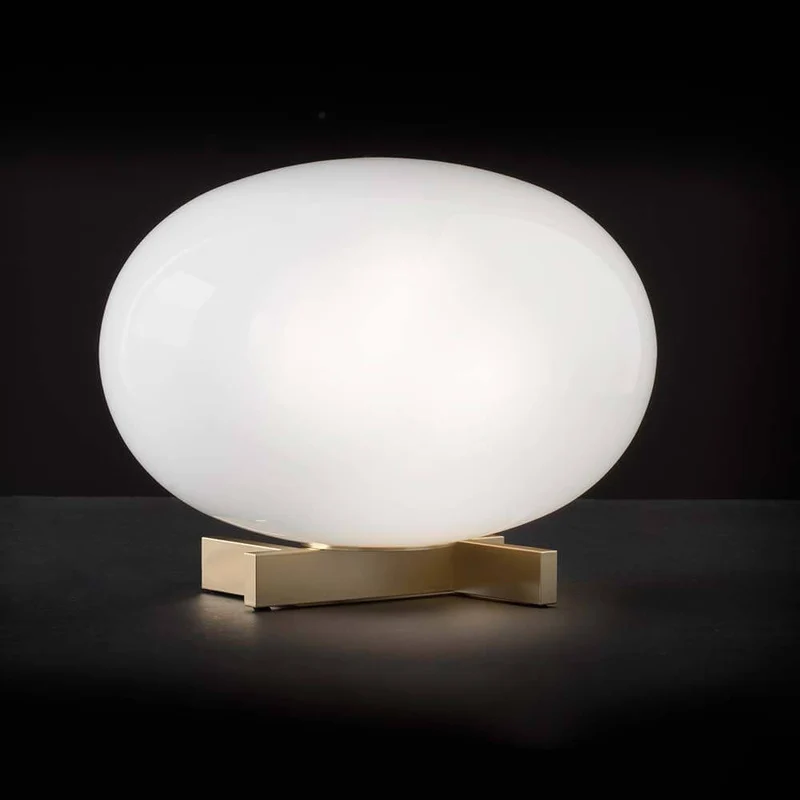 Oluce Glas Tischlampe Alba Alu, Weiß