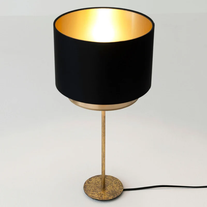 B-Ware Holländer Tischleuchte Tischlampe Mattia Chintz schwarz gold Eisen Stoffschirm