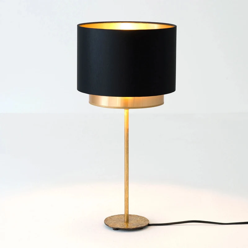 B-Ware Holländer Tischleuchte Tischlampe Mattia Chintz schwarz gold Eisen Stoffschirm