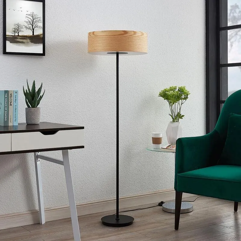 B-Ware Lampenwelt.com Holz-Stehleuchte Stehlampe Lampe Leuchte Dominic in runder Form