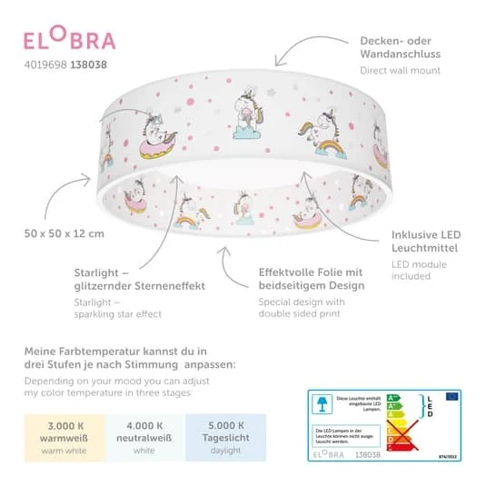 B-Ware Elobra LED-Deckenlampe Deckenlampe Lampe Leuchte Einhorn Babsy Starlight 14W