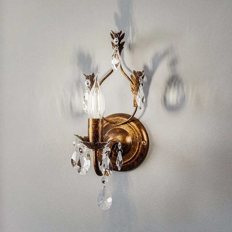 B-Ware Wandleuchte Teresa Wandlampe Eisen Kristall bronze transparent 1-flammig E14 LED