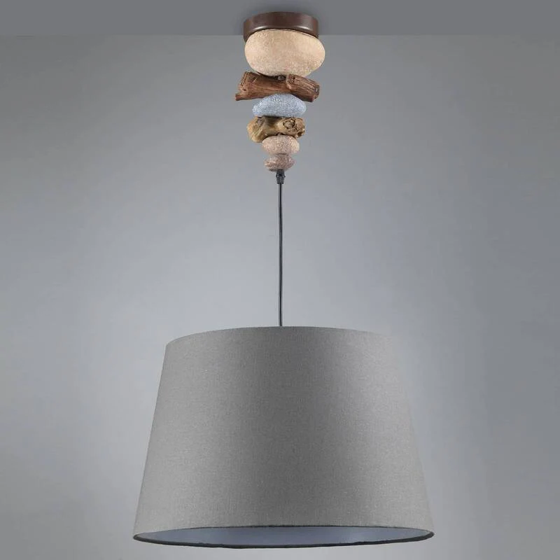 B-Ware Euluna Hängeleuchte Hängeleuchte Leuchte Lampe Vera mit Stoffschirm Stein-Dekor