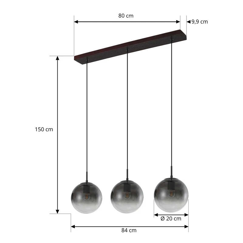 B-Ware Lucande Hängeleuchte Pendelleuchte Veloura Glas Eiche rauchgrau 3-flg E27 LED