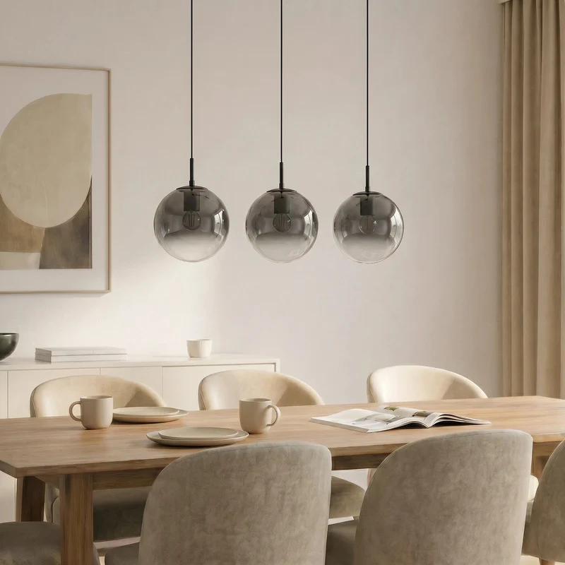 B-Ware Lucande Hängeleuchte Pendelleuchte Veloura Glas Eiche rauchgrau 3-flg E27 LED