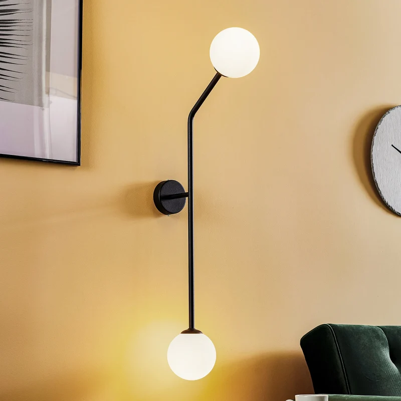 B-Ware Wandleuchte Pure Wandlampe schwarz Metall Glas zweiflammig senkrecht dimmbar