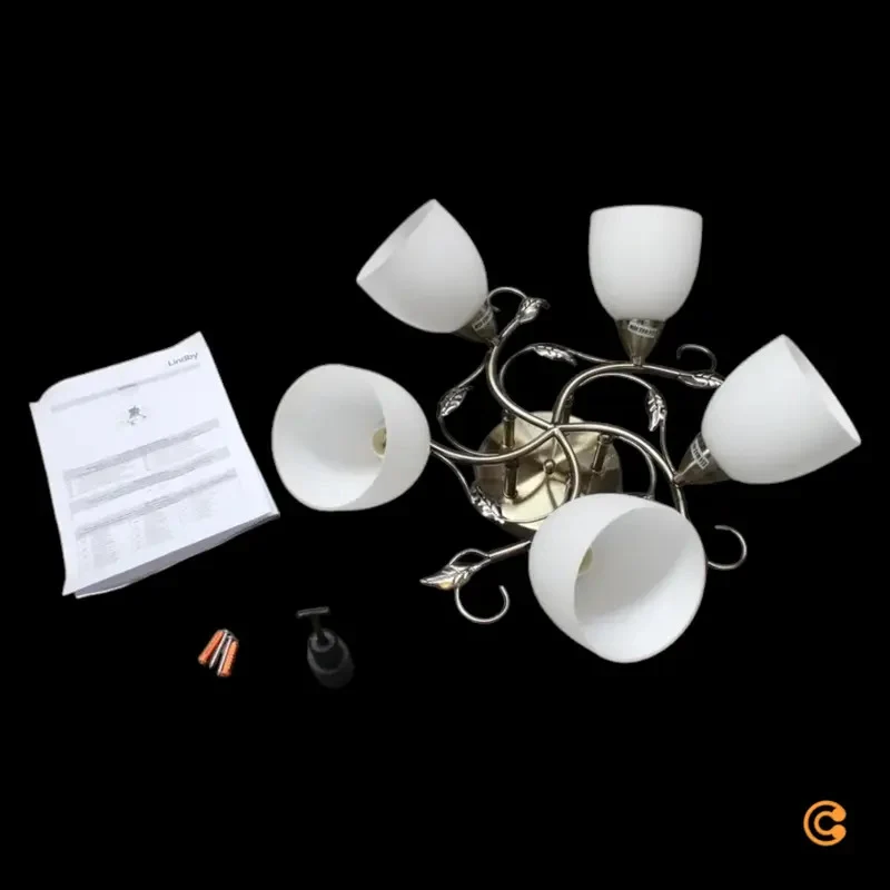 B-Ware Deckenleuchte Lampe Licht Lindby Thaddeus Wohnraum Nickel Weiß 5-flammig