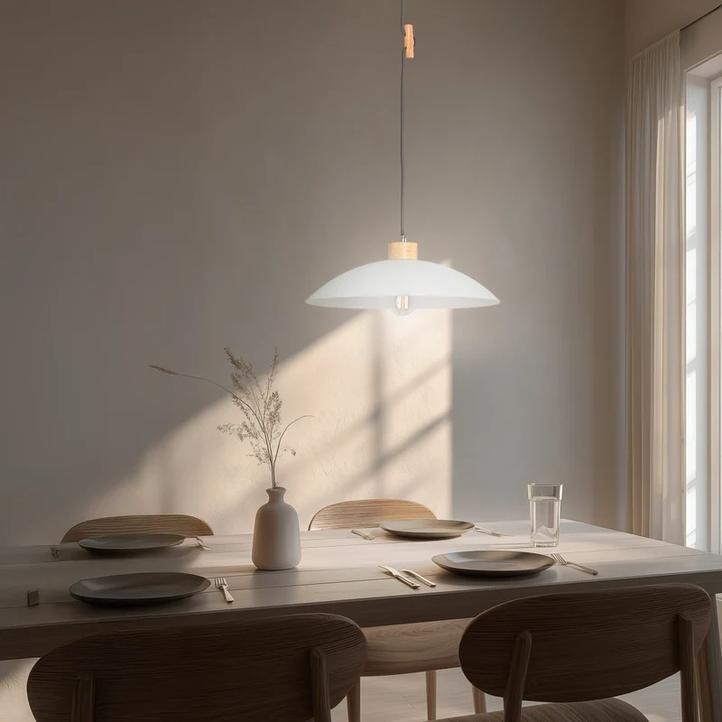 B-Ware Hängeleuchte Pendelleuchte OHANA Opalglas Lampe Glas Eiche weiß 40 cm E27 LED