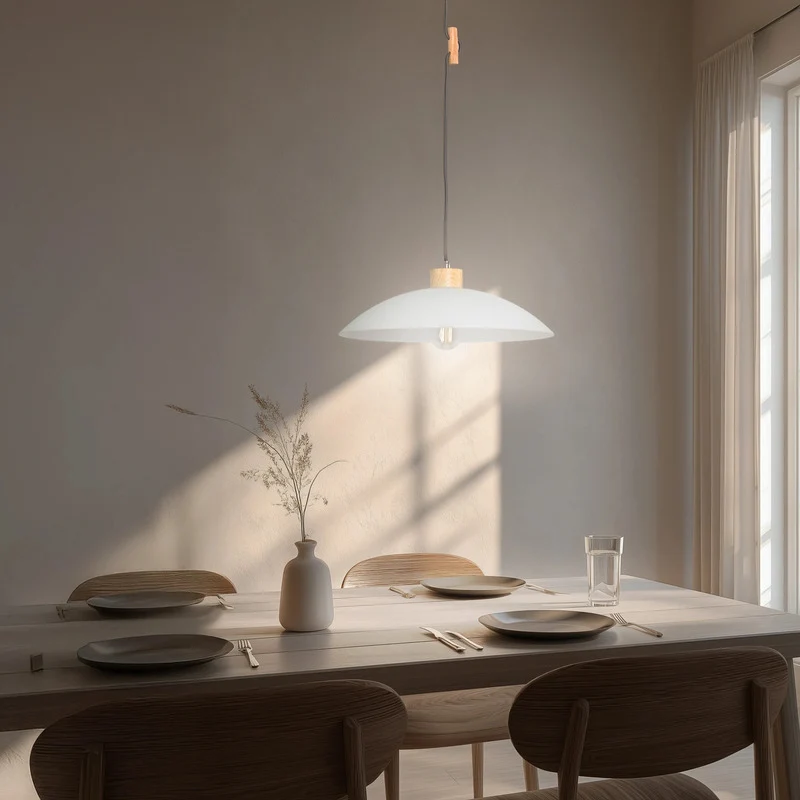 B-Ware Hängeleuchte Pendelleuchte OHANA Opalglas Lampe Glas Eiche weiß 40 cm E27 LED