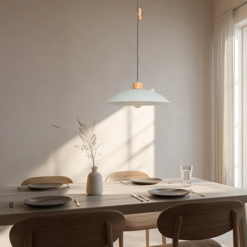 B-Ware Hängeleuchte Pendelleuchte OHANA Opalglas Lampe Glas Eiche weiß 40 cm E27 LED