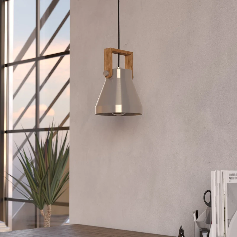 B-Ware eglo Hängelampe Pendelleuchte Stahl Holz Cawton Leuchte Ø 16 cm E27 LED Lampe