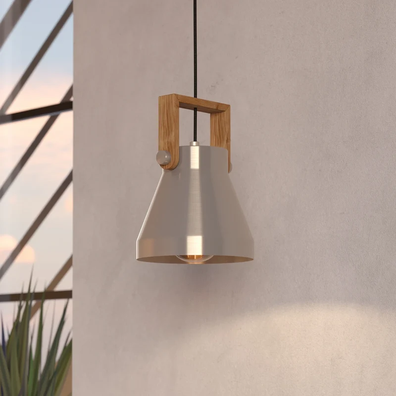 B-Ware eglo Hängelampe Pendelleuchte Stahl Holz Cawton Leuchte Ø 16 cm E27 LED Lampe
