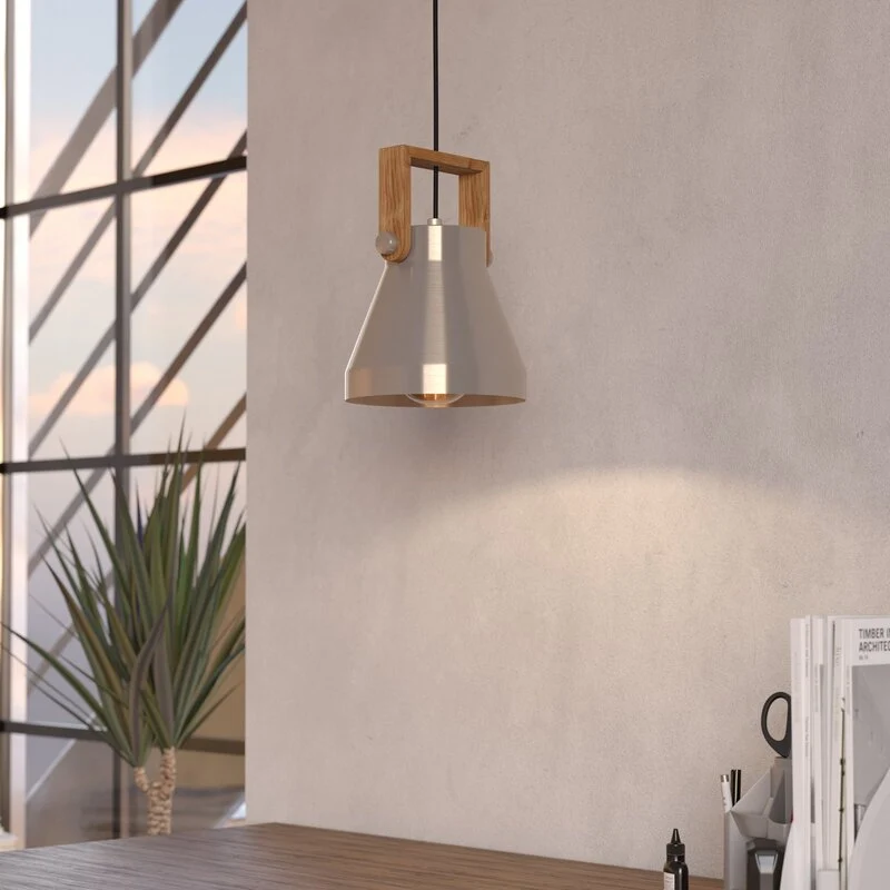 B-Ware eglo Hängelampe Pendelleuchte Stahl Holz Cawton Leuchte Ø 16 cm E27 LED Lampe