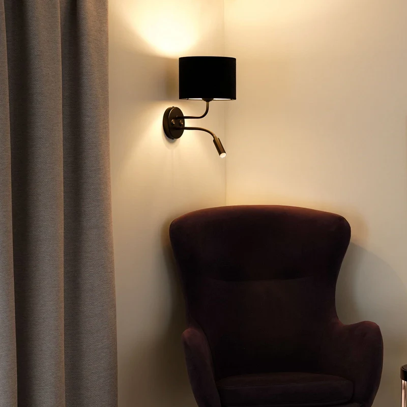 B-Ware Wandleuchte Roller Wandlampe Leselicht Cord schwarz Metall schwarz Schalter LED