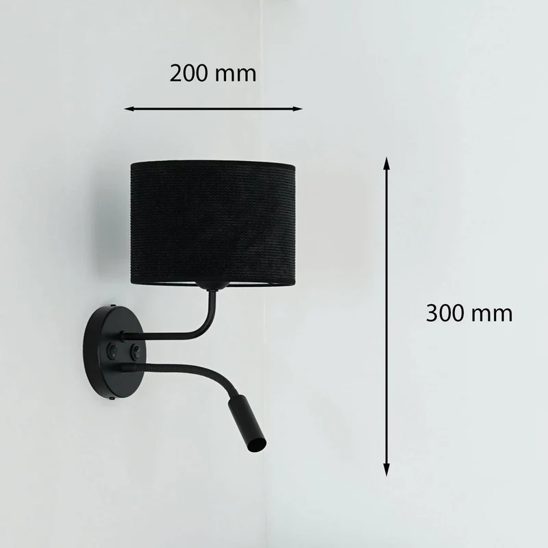 B-Ware Wandleuchte Roller Wandlampe Leselicht Cord schwarz Metall schwarz Schalter LED