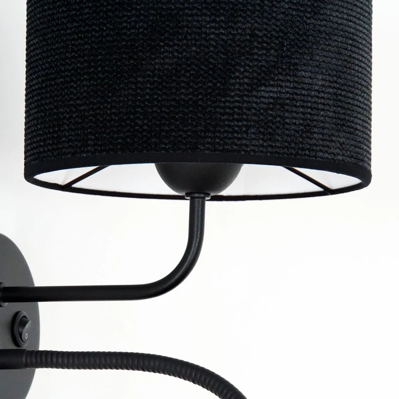 B-Ware Wandleuchte Roller Wandlampe Leselicht Cord schwarz Metall schwarz Schalter LED