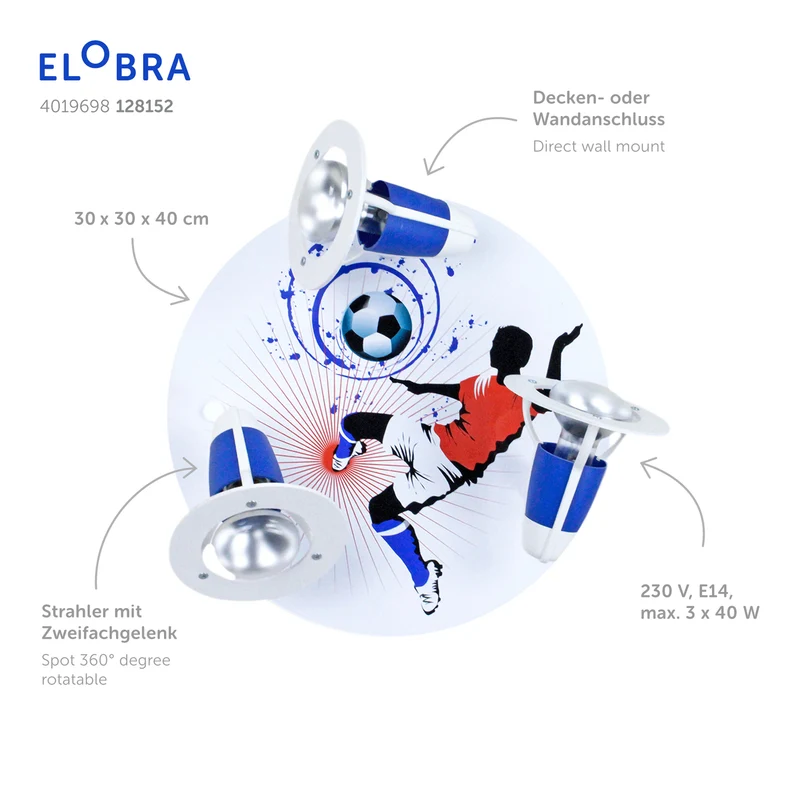 B-Ware Elobra Deckenleuchte Lampe Soccer Kinderzimmer blau weiß Holz LED Kinderlampe