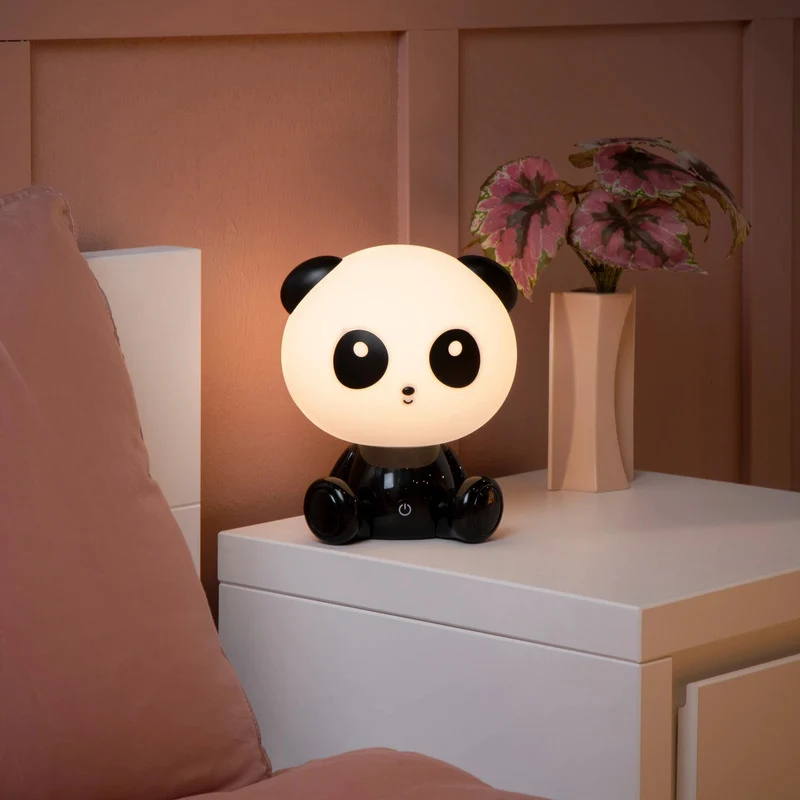 B-Ware Lucide Kindertischleuchte Nachttischlampe Dodo Panda weiß schwarz dimmbar ABS