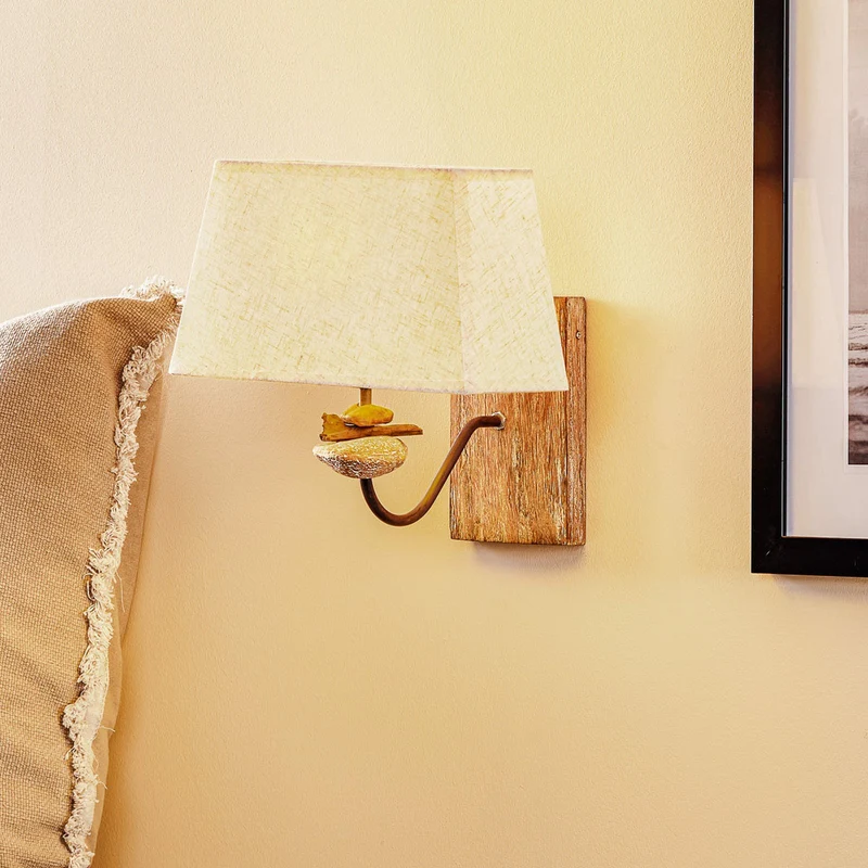 B-Ware Euluna Wandleuchte Seregon mit Steindekor und Stoffschirm Wandlampe Bettlampe427
