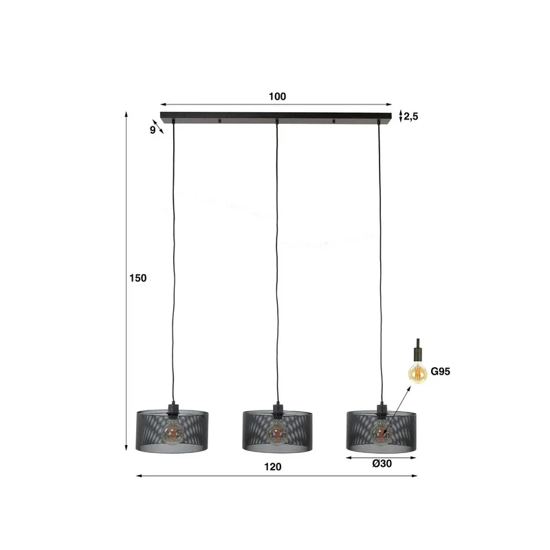 B-Ware Tonno Hängeleuchte Pendelleuchte Lampe schwarz Metall Mesh 3 flammig