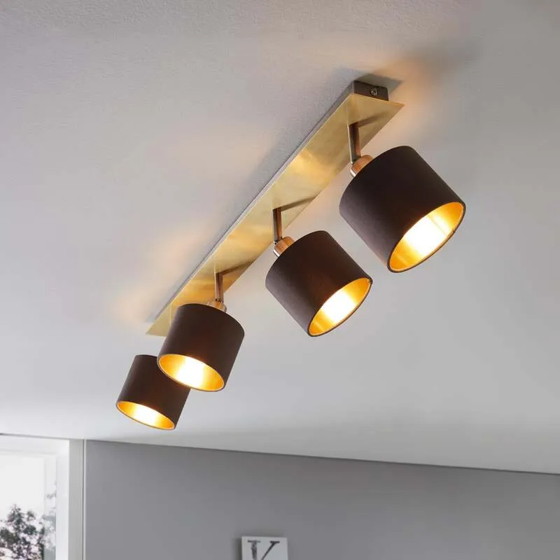 B-Ware Eglo Deckenlampe Deckenleuchte Valbiano Messing Hellbraun Textil Metall Gold