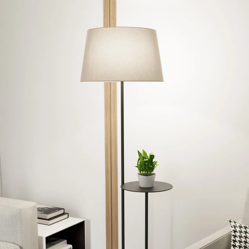 B-Ware Hotel Stehlampe Stehleuchte schwarz beige Stoff Metall 150 cm