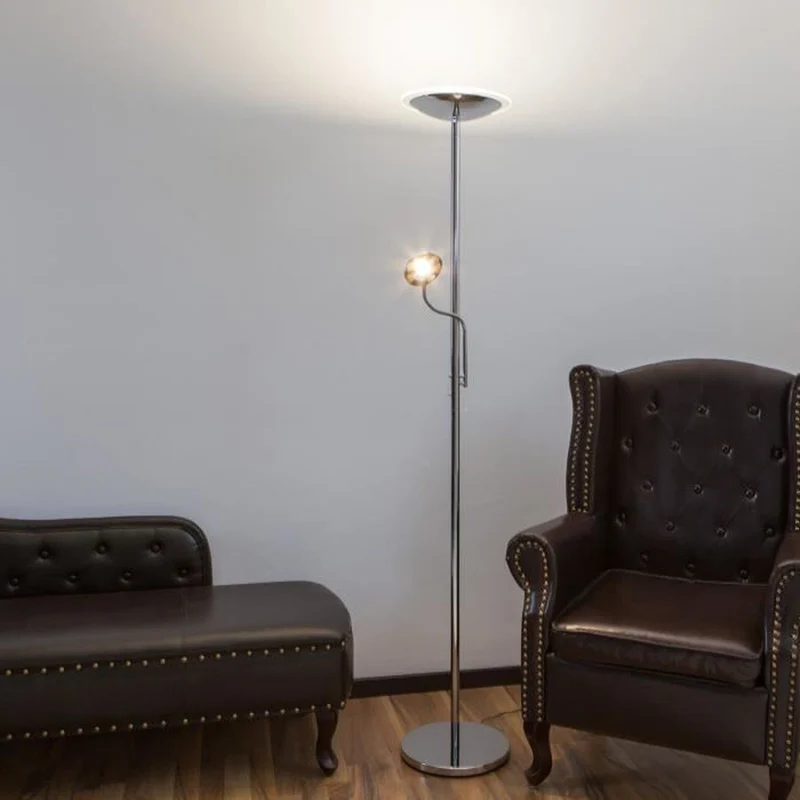 B-Ware Lampenwelt Chrom-Deckenfluter Stehlampe Stehleuchte Malea mit LEDs und Leselampe