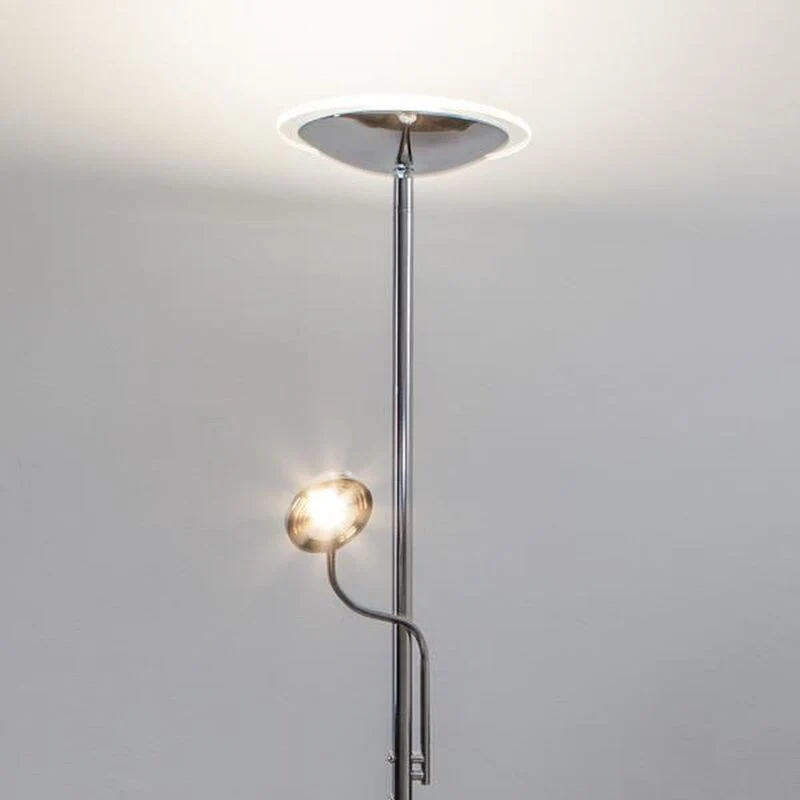B-Ware Lampenwelt Chrom-Deckenfluter Stehlampe Stehleuchte Malea mit LEDs und Leselampe