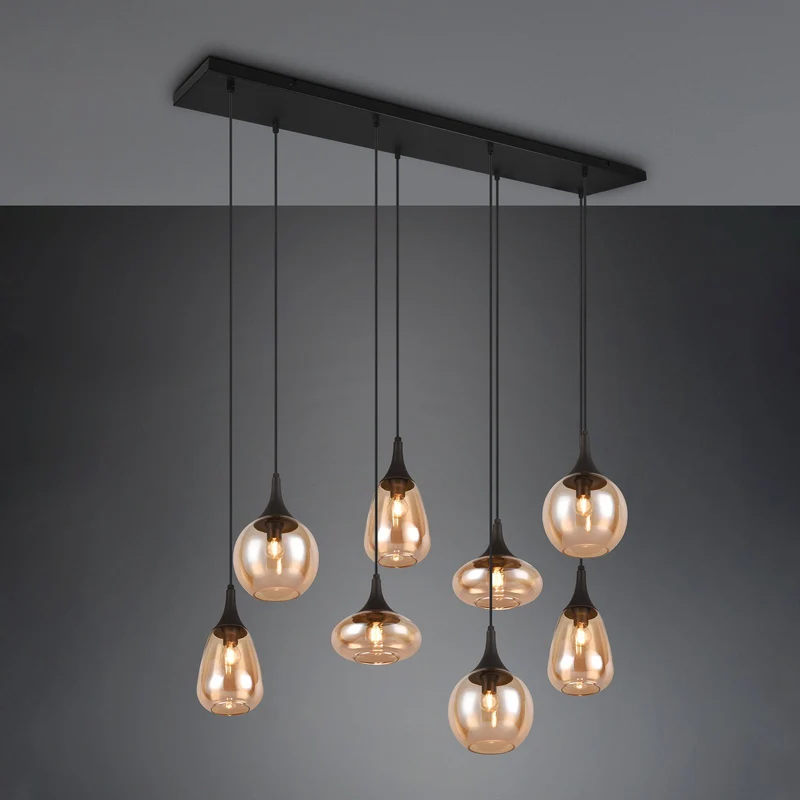 B-Ware TRIO LIGHTING Hängeleuchte Pendelleuchte Lampe Lumina Glas schwarz amber Metall